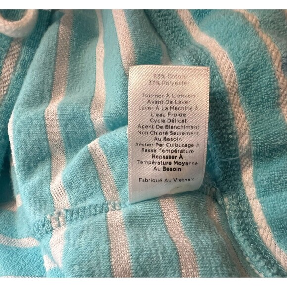T by Talbots Terry Top Women's Size LP Turquoise Stripe Drawstring 3/4 Sleeve - Picture 7 of 7